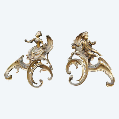 Pair Of Andirons In Louis XV Bronze