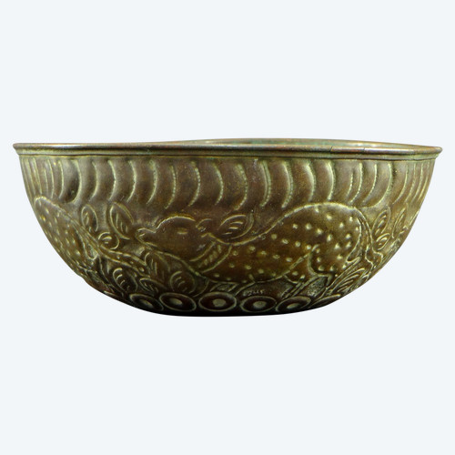 Islamic Art From The Beginning Of The XIXth Century, Hammered Bronze Cup Decor Of Animals And Plants.