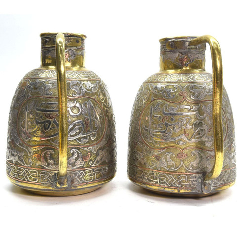 Pair Of Jugs In Copper And Silver Dinanderie Oriental Work, 1880/1900