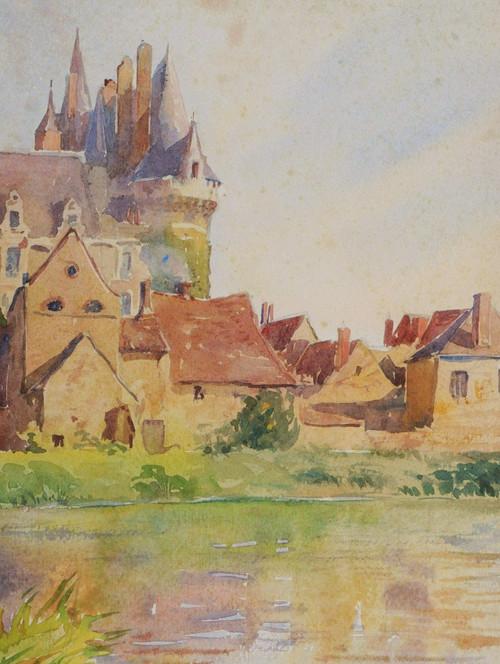 André Alfred DEBERGUE, View of the Château de Durtal in Anjou