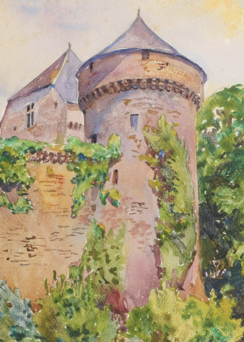 André Alfred DEBERGUE, Vue du Château de Lassay en Mayenne