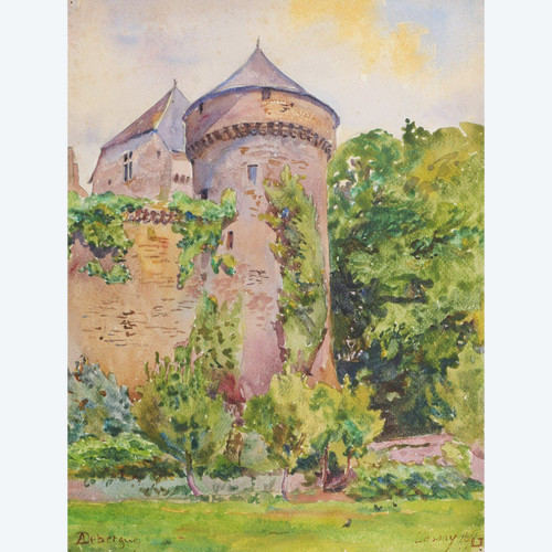 André Alfred DEBERGUE, Vue du Château de Lassay en Mayenne