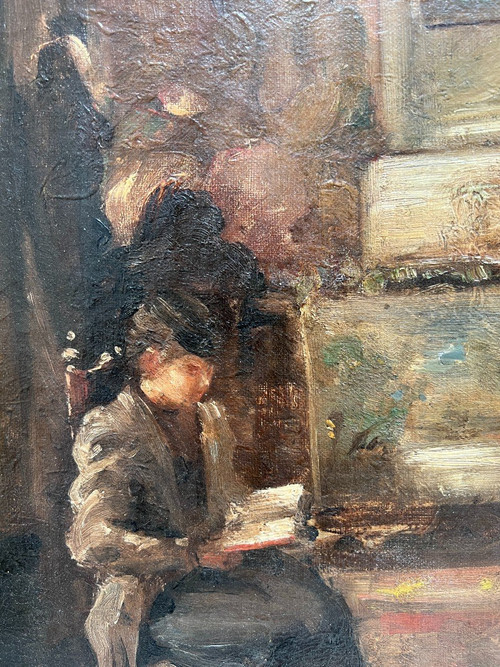 Französische Schule des 19. Jahrhunderts - Innenraum des Gefolges von Edouard Vuillard, lesende Frau