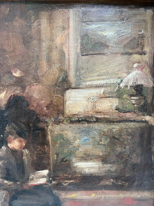 Französische Schule des 19. Jahrhunderts - Innenraum des Gefolges von Edouard Vuillard, lesende Frau