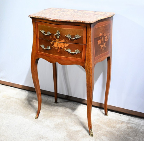 Small Chiffonniere Table in Rosewood and Walnut, Louis XV Style - 2nd Half Nineteenth