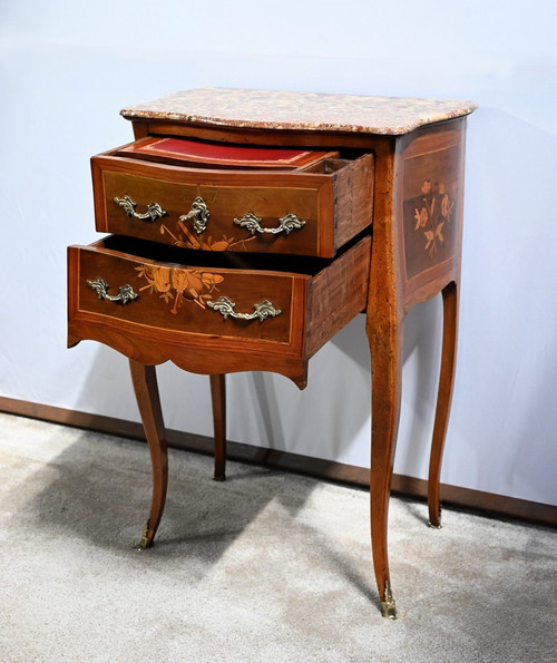 Small Chiffonniere Table in Rosewood and Walnut, Louis XV Style - 2nd Half Nineteenth