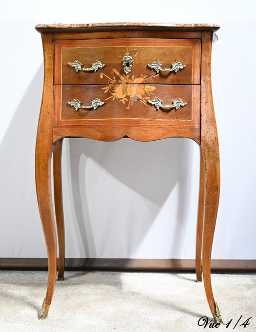 Small Chiffonniere Table in Rosewood and Walnut, Louis XV Style - 2nd Half Nineteenth