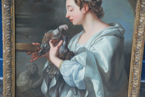 Young Woman With Doves, 18th Century Canvas Follower Of Lagrenée