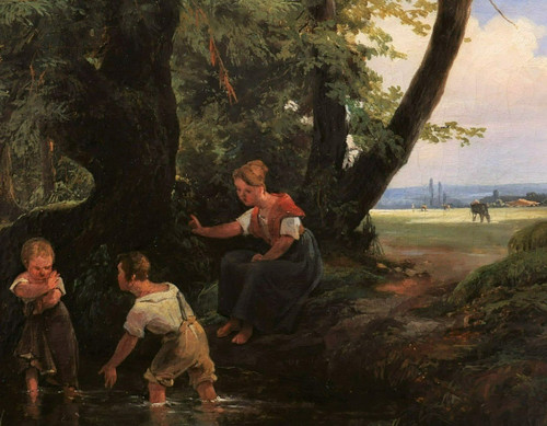 Robert-Léopold LEPRINCE, Drei Kinder baden in einem Teich