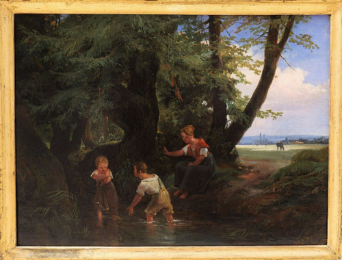 Robert-Léopold LEPRINCE, Drei Kinder baden in einem Teich