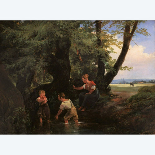 Robert-Léopold LEPRINCE, Drei Kinder baden in einem Teich