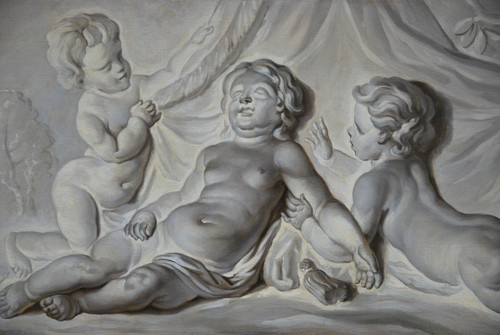 Suite De 4 Toiles Peintes Putti Attribuables à Piat Joseph Sauvage  Fin XVIIIe siècle