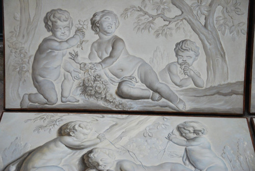 Suite De 4 Toiles Peintes Putti Attribuables à Piat Joseph Sauvage  Fin XVIIIe siècle