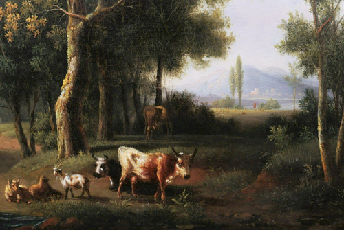 Ignace Joseph VAN REGEMORTER, People and herd in an idealized landscape