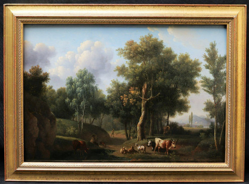 Ignace Joseph VAN REGEMORTER, People and herd in an idealized landscape