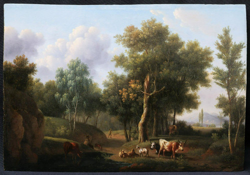 Ignace Joseph VAN REGEMORTER, People and herd in an idealized landscape