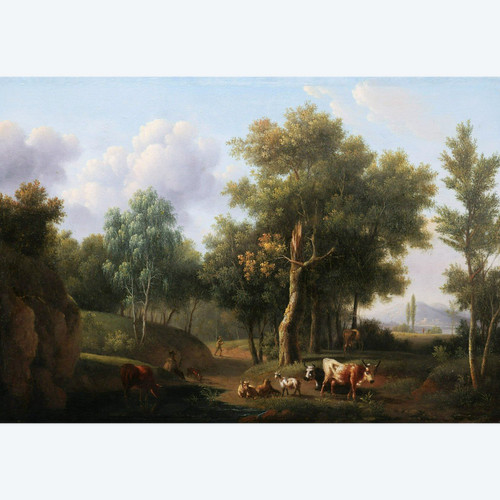 Ignace Joseph VAN REGEMORTER, People and herd in an idealized landscape