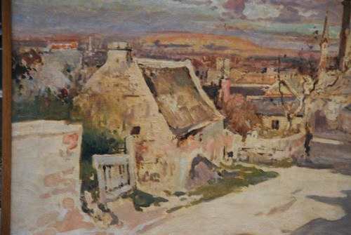 Locronan, Brittany, Large Oil On Canvas Signed De Villon