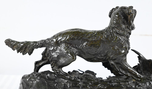 "Cane Spaniel" in bronzo, firmato P-J.Mêne - metà del XIX secolo