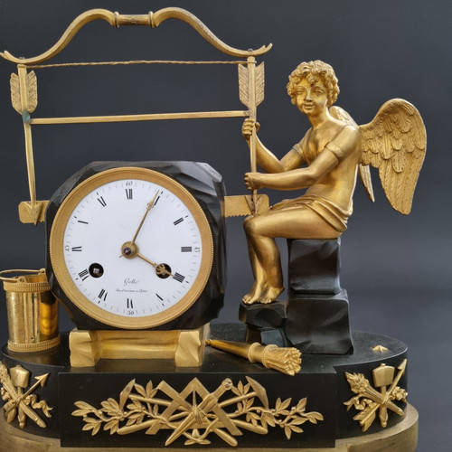 Claude Galle, Rare pendule maçonnique signée d'époque Empire. 