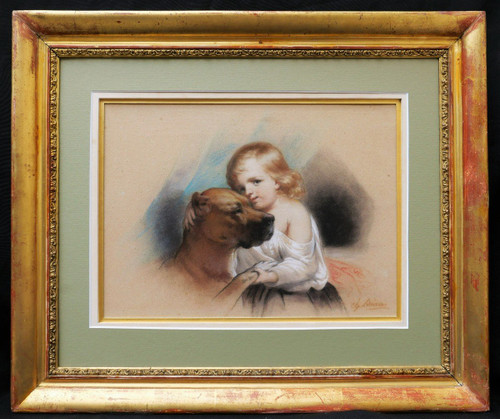 Charles Jean-Baptiste LELIÈVRE, Tendresse : jeune garçon et chien