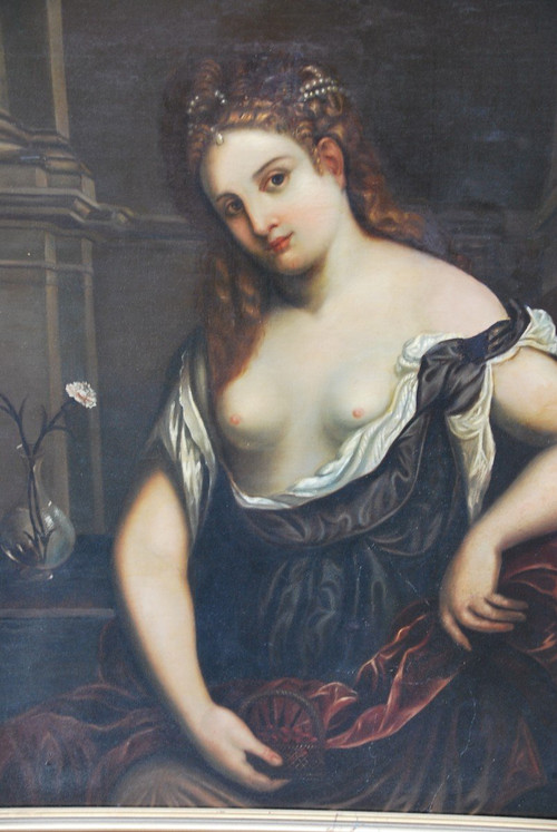 Giovane donna con vaso di garofani Scuola del XVIII secolo