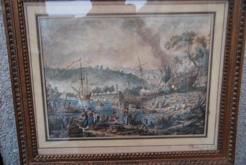 Jean Baptiste Lallemand, Watercolor Port Scene 18th Century School