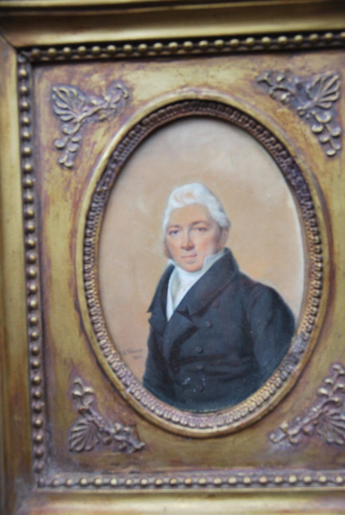 Gouache Portrait d'Homme, Miniature Signed De Antoine Paul Vincent