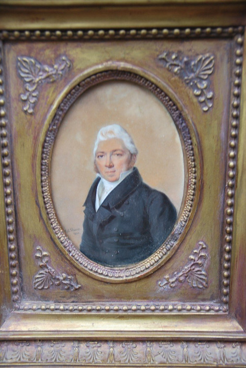 Gouache Portrait d'Homme, Miniature Signed De Antoine Paul Vincent