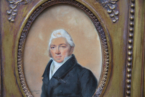 Gouache Portrait d'Homme, Miniature Signed De Antoine Paul Vincent