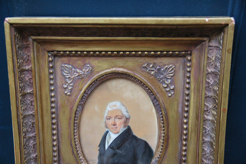 Gouache Portrait d'Homme, Miniature Signed De Antoine Paul Vincent