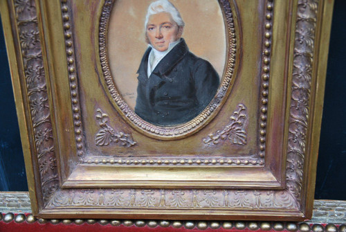 Gouache Portrait d'Homme, Miniature Signed De Antoine Paul Vincent