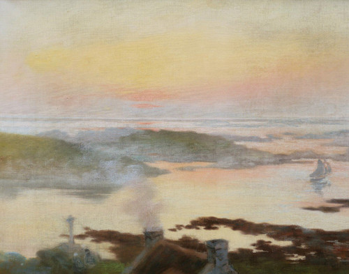 René Louis PÉAN, Breton coast at setting sun