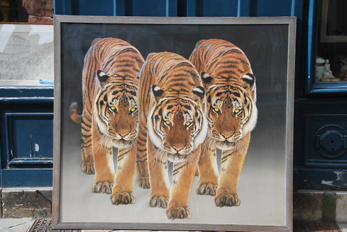 Die drei Tiger, großes Pastell von René Lemoigne