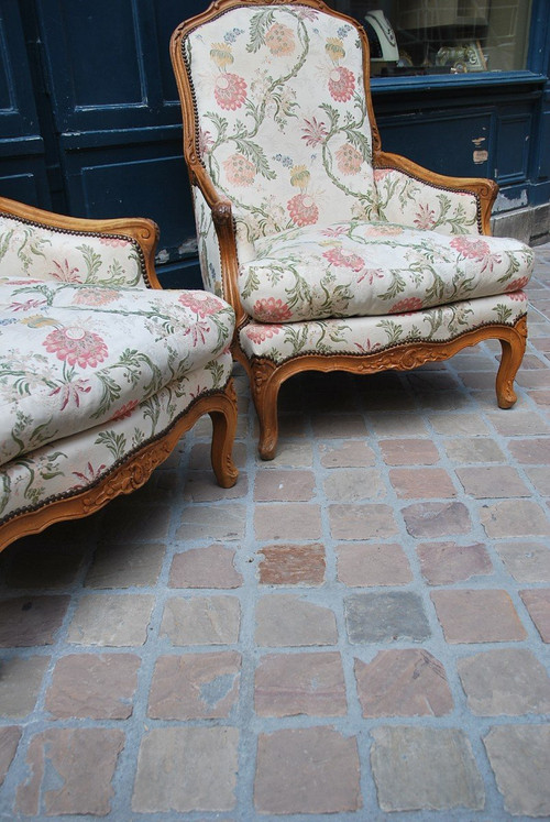 Pair Of Important Bergeres With Flat Backrest Louis XV Period