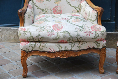 Pair Of Important Bergeres With Flat Backrest Louis XV Period