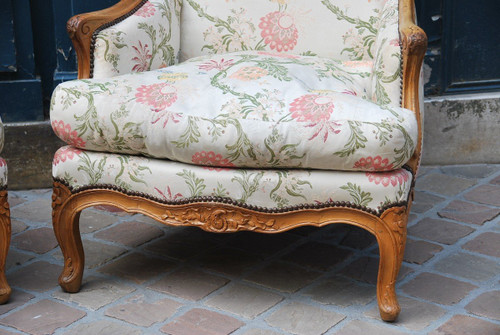 Pair Of Important Bergeres With Flat Backrest Louis XV Period