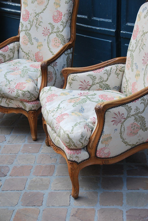 Pair Of Important Bergeres With Flat Backrest Louis XV Period