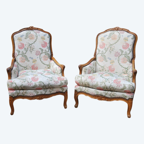 Pair Of Important Bergeres With Flat Backrest Louis XV Period