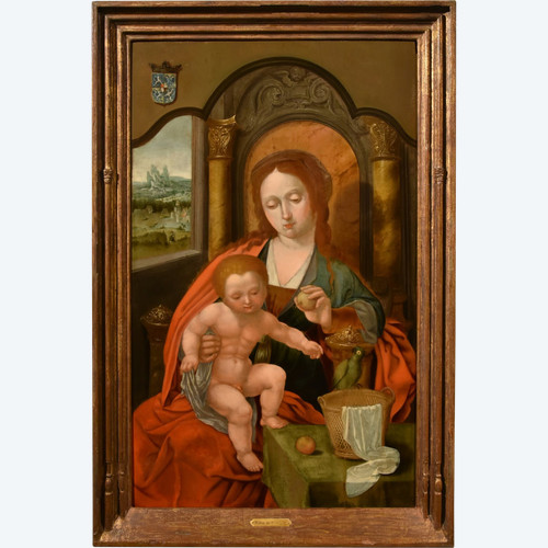 Virgin And Child Enthroned, Master Of The Parrot (antwerp, Early 16th Century), Follower