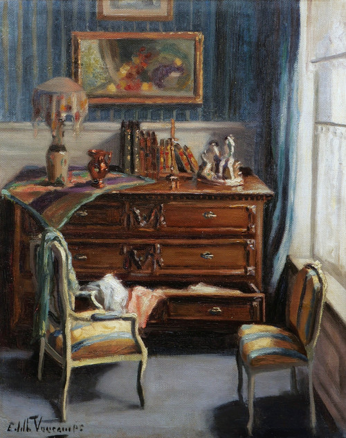 Édith VAUCAMPS, Interior with open chest of drawers