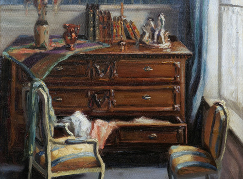 Édith VAUCAMPS, Interior with open chest of drawers