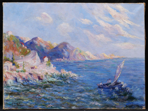 Attribuito a Emile W. HERZ, Vivace paesaggio costiero di Malaga