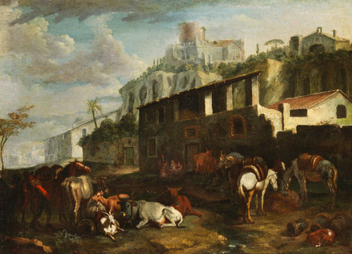 Pieter Van Bloemen (anvers 1674-1720), Vue De Rome Avec Une Scène De Campagne Au Palatin