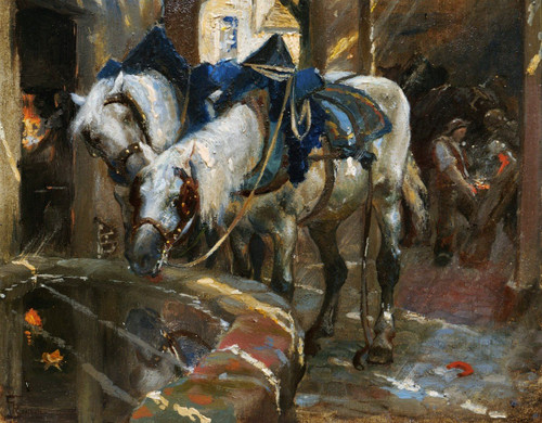 Georges RÉCIPON, Horses at the watering trough