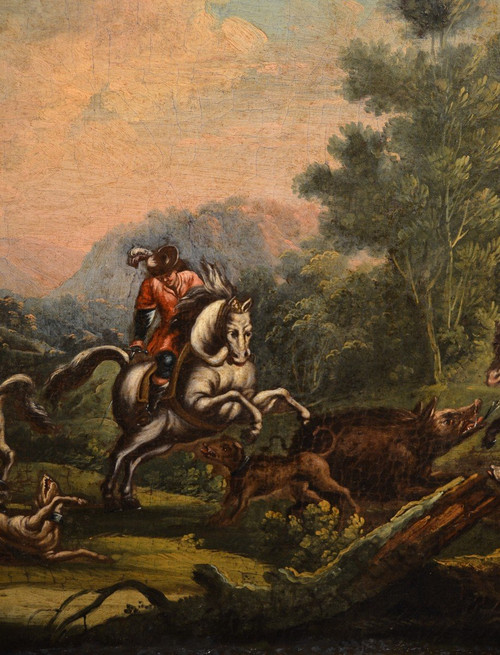 Piedmontese Painter Of The Eighteenth Century,  Hunting Scene And Pastoral Scene