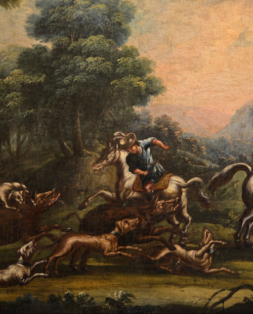 Piedmontese Painter Of The Eighteenth Century,  Hunting Scene And Pastoral Scene