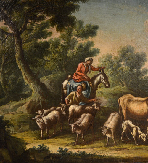 Piedmontese Painter Of The Eighteenth Century,  Hunting Scene And Pastoral Scene