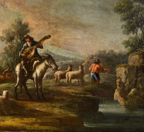 Piedmontese Painter Of The Eighteenth Century,  Hunting Scene And Pastoral Scene