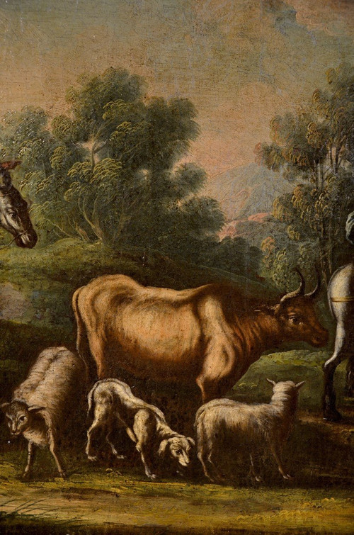 Piedmontese Painter Of The Eighteenth Century,  Hunting Scene And Pastoral Scene